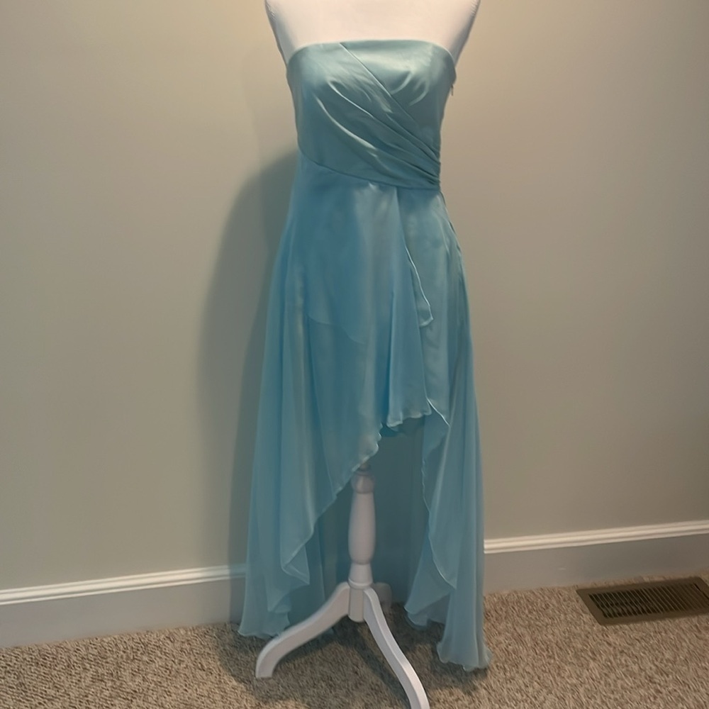 Jessica McClintock Icy Blue Hi-Lo Strapless Dress. Prom. Size 8